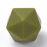 Food Grade Eco-Friendly Silicone Focal Beads, Chewing Beads For Teethers, DIY Nursing Necklaces Making, Icosahedron, Olive Drab, 16.5x16.5x16.5mm, Hole: 2mm(SIL-T048-14mm-49)