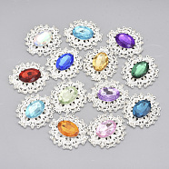 Alloy Cabochons, with Acrylic Rhinestone and Glass Rhinestone, Faceted, Flower, Silver, Mixed Color, 32.5x29x6mm(PALLOY-T066-28P)