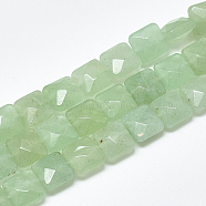 Natural Green Aventurine Beads Strands, Faceted, Square, 8~8.5x8~8.5x5mm, Hole: 1mm, about 25pcs/strand, 8.0''(G-S357-D01-05)