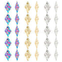 30Pcs 3 Colors 304 Stainless Steel Pendant, Textured Charms, Rhombus, Mixed Color, 32.5x18x1mm, Hole: 1.6mm, 10pcs/color(STAS-DC0012-44)