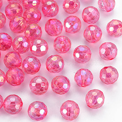 Transparent Acrylic Beads, AB Color, Round, Faceted, Camellia, 8mm, Hole: 1.6mm, about 1810pcs/500g(MACR-S373-64-C08)