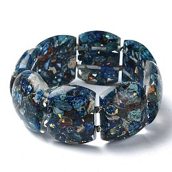 Dyed Natural Imperial Jasper & Synthetic Opal Stretch Bracelets, Epoxy Resin Domino Bracelets for Women, Marine Blue, Inner Diameter: 2-3/8 inch(6.1cm)(BJEW-G702-05A)