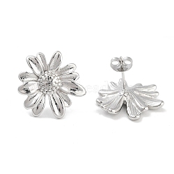 Flower 304 Stainless Steel Stud Earrings for Women, Stainless Steel Color, 20~20.5mm(EJEW-L283-102P)