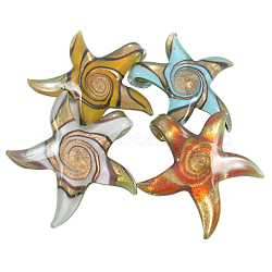 Handmade Lampwork Pendants, Mixed Color, Starfish/Sea Stars, about 56mm wide, 51mm long, hole: 7mm(X-DP351J)