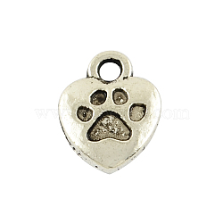 Tibetan Style Alloy Charm Enamel Settings, Heart Carved Word My Dog, Cadmium Free & Lead Free, Antique Silver, 13x10x3mm, Hole: 2mm, about 980pcs/1000g(TIBEP-23882-AS-LF)