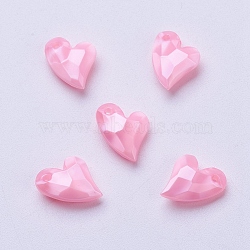 Acrylic Pendants, Imitation Pearl, Heart, Faceted, Pink, 11x9x4mm, Hole: 0.5mm(X-MACR-P120-11mm-P26)