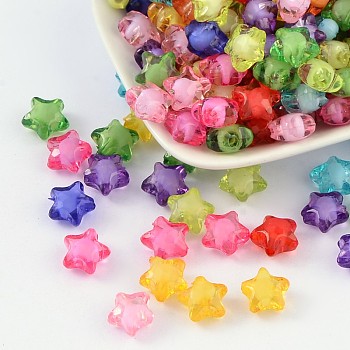 Transparent Acrylic Beads, Bead in Bead, Star(Round Bead Inside), Mixed Color, 12x11x8mm, Hole: 2mm, about 1200pcs/500g
