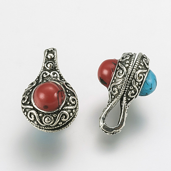 Buddhist Jewelry Findings, Brass & Resin Counter Clips, Flat Round, Antique Silver, 14.5x9.5x10mm, Hole: 2x3.5mm