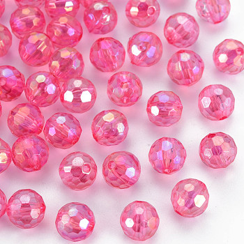 Transparent Acrylic Beads, AB Color, Round, Faceted, Camellia, 8mm, Hole: 1.6mm, about 1810pcs/500g