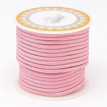 Braided Polyester Cords, Round, Pink, 3mm, about 8.74 yards(8m)/roll