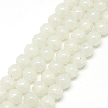 Baking Painted Crackle Glass Bead Strands, Round, Creamy White, 6mm, Hole: 1.3~1.6mm, about 133pcs/strand, 31.4 inch