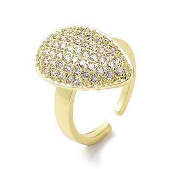 Brass with Cubic Zirconia Open Cuff Rings for Women, Real 18K Gold Plated, 7~27mm, Inner Diameter: 22.5mm