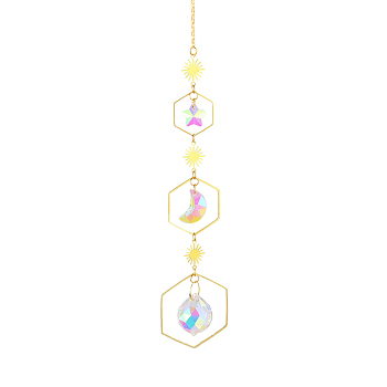 Quartz Crystal Big Pendant Decorations, Hanging Sun Catchers, Sun & Star & Moon, Colorful, 40cm