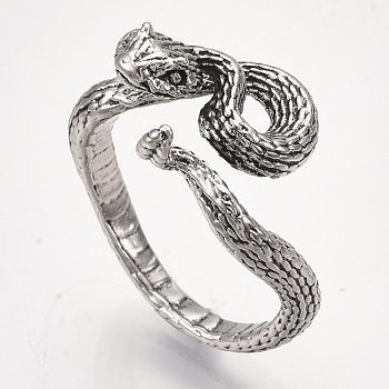 Alloy Cuff Finger Rings, Snake, Antique Silver, US Size 8 1/2(18.5mm)