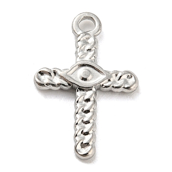304 Stainless Steel Pendants, Cross with Eye Charm, Stainless Steel Color, 18x12x1.5mm, Hole: 1.6mm