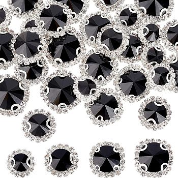 32Pcs 4 Style Sew on Rhinestone, Multi-strand Links, Glass Rhinestone, with Platinum Tone Brass Prong Settings, Garments Accessories, Faceted, Flat Round, Jet, 12.5~18.5x7~8mm, Hole: 0.9~1.2mm, 8pcs/style