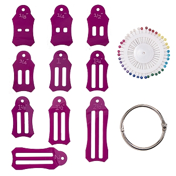 Roll Sasher Tool Set, with Multi-Sizes Sasher, Quilting Pins and Storage Chain, for Folding Fabric and Biasing Strips, Purple, 100x50x12mm