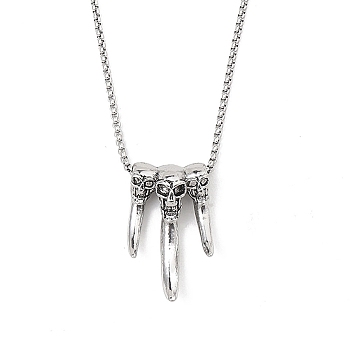 Zinc Alloy Pendant Necklaces,  201 Stainless Steel Chains Necklaces, Skull, 23.35 inch(59.3cm), pendant: 38x23.5mm