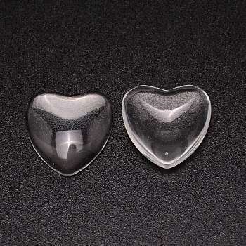Transparent Glass Heart Cabochons, Clear, 24.5x24x5.5mm