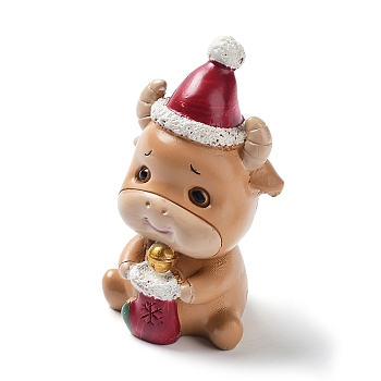 Christmas Animals Resin Sculpture Ornament, for Home Desktop Decorations, Cattle, 33.5x25.5x56mm