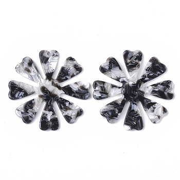Cellulose Acetate(Resin) Pendants, Flower, Black, 46x46x2.5mm, Hole: 1.4mm
