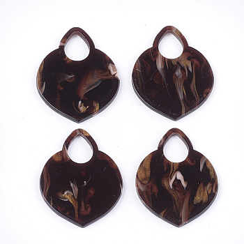 Cellulose Acetate(Resin) Pendants, Leopard Print, Heart, Saddle Brown, 42x32x2mm, Hole: 12.5x9mm
