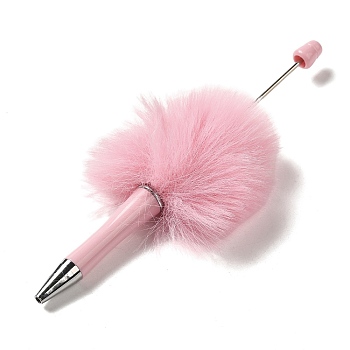 Plastic Ball-Point Pen, Plush Pompom Ball Beadable Pen, for DIY Personalized Pen with Jewelry Bead, Pink, 145x53mm, Pin: 1.8mm