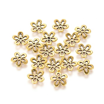 5-Petal Tibetan Style Alloy Flower Bead Caps, Cadmium Free & Nickel Free & Lead Free, Antique Golden, 11x1.5mm, Hole: 1mm