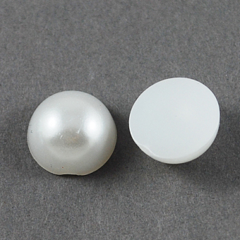 ABS Plastic Imitation Pearl Cabochons, Half Round, White, 14x7mm
