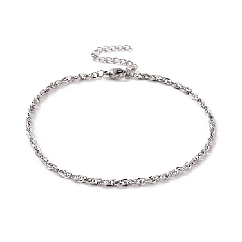 304 Stainless Steel Rope Chain Bracelet for Men Women, Stainless Steel Color, 9-1/8~9-1/4 inch(23.3~23.6cm)