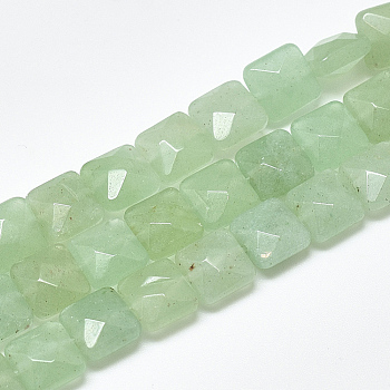 Natural Green Aventurine Beads Strands, Faceted, Square, 8~8.5x8~8.5x5mm, Hole: 1mm, about 25pcs/strand, 8.0''