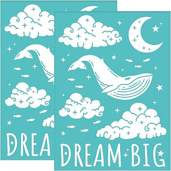 Self-Adhesive Silk Screen Printing Stencil, for Painting on Wood, DIY Decoration T-Shirt Fabric, Turquoise, Whale Pattern, 19.5x14cm
