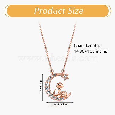 Chinese Zodiac Necklace Snake Necklace 925 Sterling Silver Rose Gold Serpent on the Moon Pendant Charm Necklace Zircon Moon and Star Necklace Cute Animal Jewelry Gifts for Women(JN1090F)-2