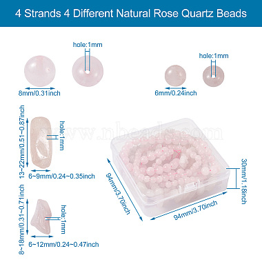 Kissitty 4 Strands 4 Style Natural Rose Quartz Stone Bead Strands(G-KS0001-11)-3