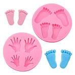 2Pcs 2 Styles Hand & Foot DIY Silicone Molds, Resin Casting Molds, for Resin Casting Epoxy Mold, Hot Pink, 95x12mm, Inner Diameter: 42~48x29~35mm and 29~39x26mm, 1pc/style(DIY-TA0010-08)