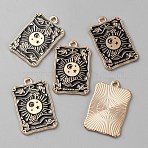 Zinc Alloy Enamel Pendant, Light Gold, Rectangle with Tarot Card Charms, Black, 28x18x1mm, Hole: 1.4mm(ENAM-WH0061-48H)