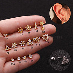 316L Surgical Stainless Steel Micro Pave Clear Cubic Zirconia Rhombus Cartilage Earrings, Golden, 6mm, Pin: 1.2mm(WGCF17E-20)