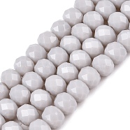 Opaque Solid Color Imitation Jade Glass Beads Strands, Faceted, Rondelle, Light Grey, 6x5mm, Hole: 1mm, about 84~85pcs/strand, 41.5~42cm(EGLA-A044-P6mm-D19)