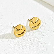 Fashion Halloween Ghost Stainless Steel Stud Earrings, Real 18K Gold Plated, 10mm(TM4977)