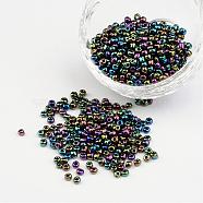 8/0 Electroplated Iris Round Glass Seed Beads, Colorful, 3mm, Hole: 1mm, about 1101pcs/50g(X-SEED-A009-3mm-603)