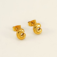 Chunk Letter 304 Stainless Steel Stud Earrings for Women, Real 18K Gold Plated, Letter C, 7.5~8.5x5~10.5mm(EJEW-G386-01C-G)