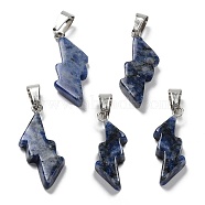 Natural Lapis Lazuli Pendants, Lightning Bolt Charms with Stainless Steel Color Plated 201 Stainless Steel Snap on Bails, 31~33x13~14x5mm, Hole: 7.5x4.5mm(G-C057-01P-07)