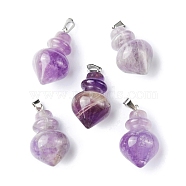 Natural Amethyst Pendants, Pointed Bottle Charms, with Platinum Plated Iron Snap on Bails, 32.5~35x16~17mm, Hole: 3x5.5mm(G-G998-C02)