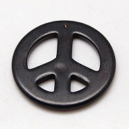 Synthetic Howlite Beads, Dyed & Heated, Peace Sign, Black, 55x5mm, Hole: 1mm, about 46pcs/1000g(TURQ-L014-55mm-05D)