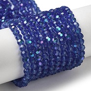 Electroplate Transparent Glass Beads Strands, Faceted, Round, Rainbow Plated, Medium Blue, 4mm, Hole: 0.7mm, about 88~95pcs/strand, 12.99~14.06 inch(33~35.7cm)(EGLA-A035-T4mm-L21)