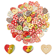 Unicraftale Wooden Buttons, 2-Hole, Heart, Mixed Color, 16x18x2.5mm, Hole: 1.5mm, 100pcs/box(BUTT-UN0001-04)