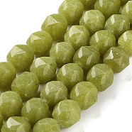 Natural Olive Jade Beads Strands, Faceted, Double Hearted & Star Cut Beads, 8.5~10.5x9~10.5mm, Hole: 0.8mm, about 40~42pcs/strand, 15.43~15.94 inch(39.2~40.5cm)(G-NH0021-A17-02)