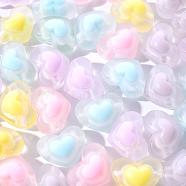 50Pcs 5 Colors Transparent Acrylic Beads, Frosted, Bead in Bead, Heart, Mixed Color, 13x17x9.5mm, Hole: 2.5mm, 10pcs/color(TACR-CC0001-02)