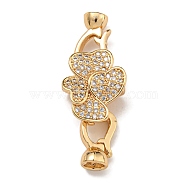 Brass Micro Pave Clear Cubic Zirconia Fold Over Clasps, Flower, Real 18K Gold Plated, 38x14x7.5mm, Hole: 4.5mm(KK-U037-20G)