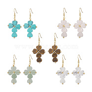 Natural & Synthetic Mixed Gemstone Cross Dangle Earrings, Golden 304 Stainless Steel Jewelry for Women, 57~59mm, Pin: 0.7mm(EJEW-JE05256)
